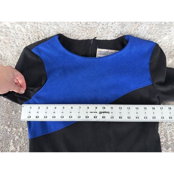Jessica Howard Petite Size 6 Colorblock Mini Shift Dress Black Blue Short Sleeve - Picture 5 of 8